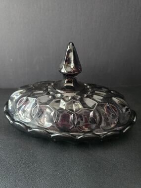 VTG Anchor Hocking Black Amethyst Covered Butter Dish Fairfield Pattern 1977